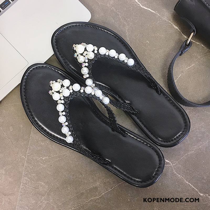 Slippers Dames Mode Schoenen Bovenkleding Antislip Parel Pantoffels Zandkleur Wit Beige