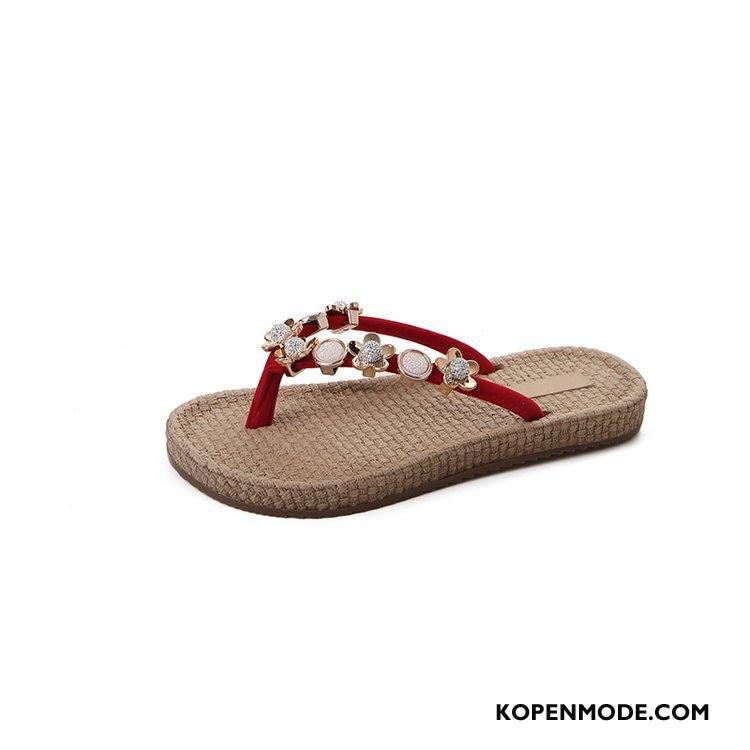Slippers Dames Pantoffels Platte Zool Mode Zomer 2018 Vrouw Rood