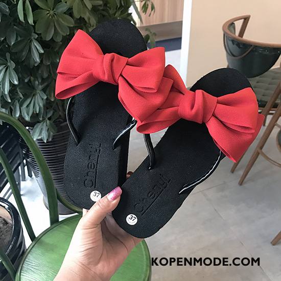Slippers Dames Plateauzool Pantoffels Vrouwen Vlinderdas Bloemen Hoge Hakken Marineblauw Zandkleur