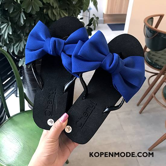 Slippers Dames Plateauzool Pantoffels Vrouwen Vlinderdas Bloemen Hoge Hakken Marineblauw Zandkleur