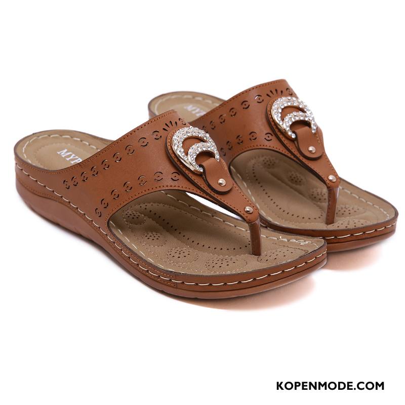 Slippers Dames Reis Alle Wedstrijden Strand Vrouwen Sleehak Pantoffels Zandkleur Zwart Beige