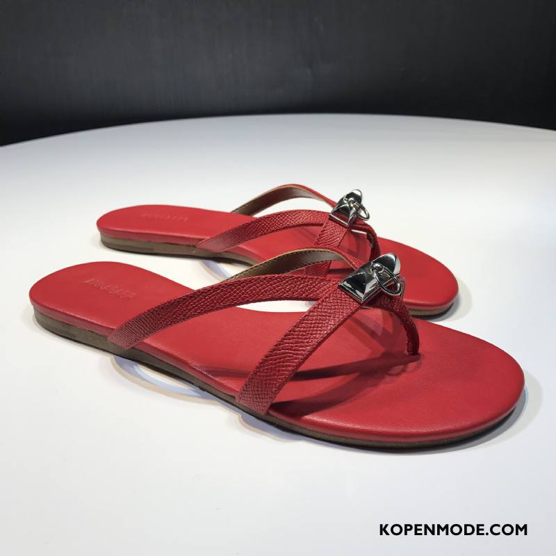 Slippers Dames Reis Echt Leer Pantoffels Vrouwen Zomer Plat Zandkleur Zwart