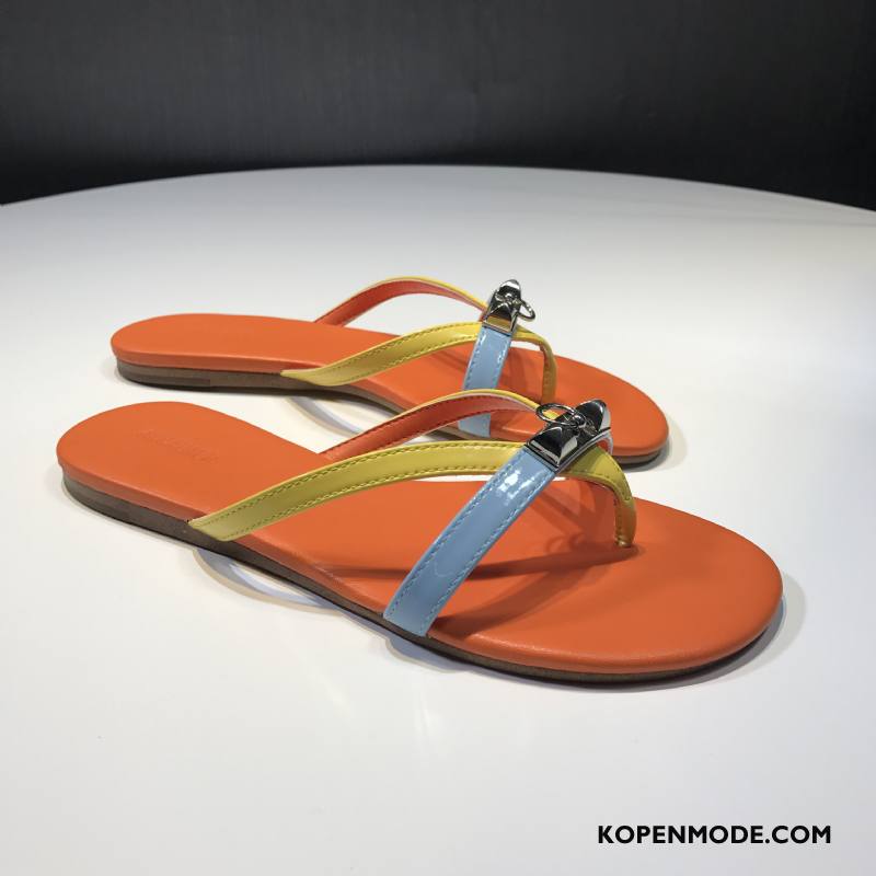 Slippers Dames Reis Echt Leer Pantoffels Vrouwen Zomer Plat Zandkleur Zwart