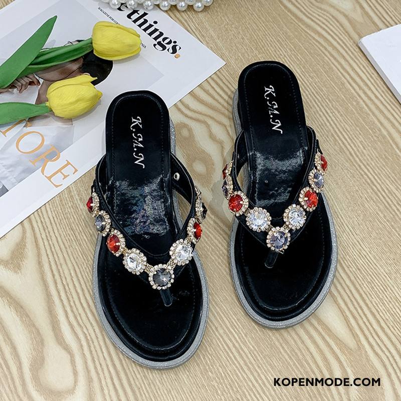 Slippers Dames Trend Met Strass Pantoffels Vrouwen Bovenkleding Strand Zandkleur Rood Groen