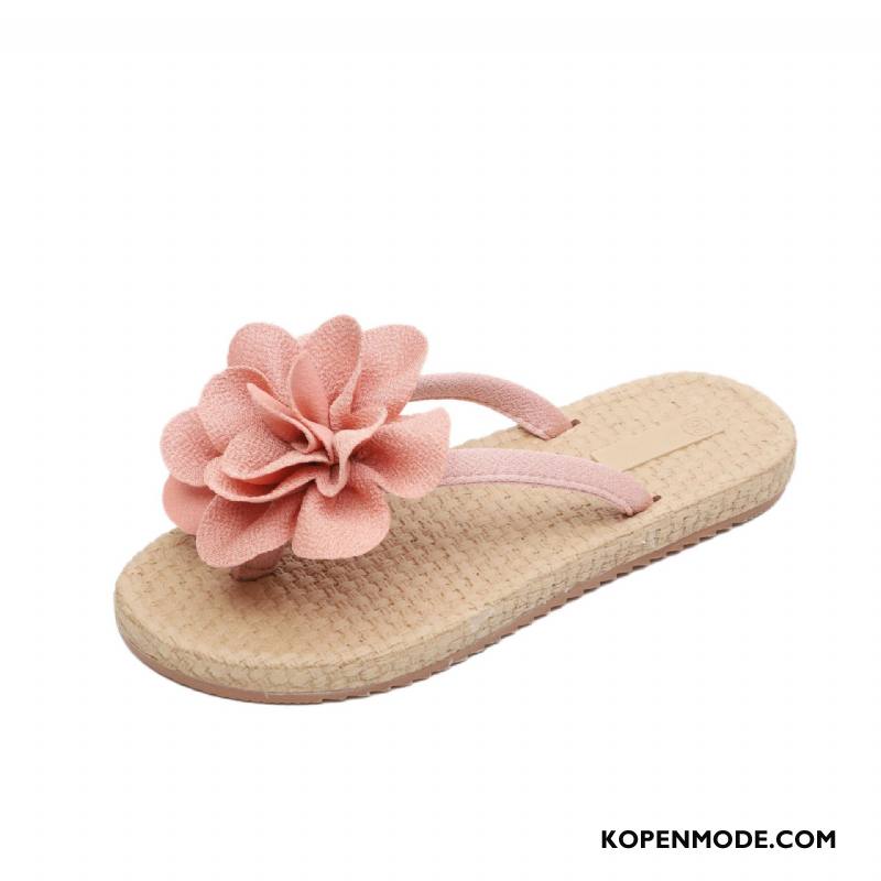 Slippers Dames Trend Schoenen Bloemen Pantoffels Zoet Zomer Zandkleur Zwart