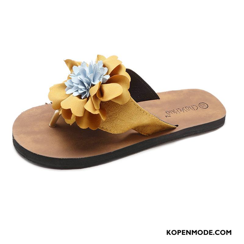 Slippers Dames Vrouwen Alle Wedstrijden Mode Plat Bloemen Zomer Zandkleur Beige