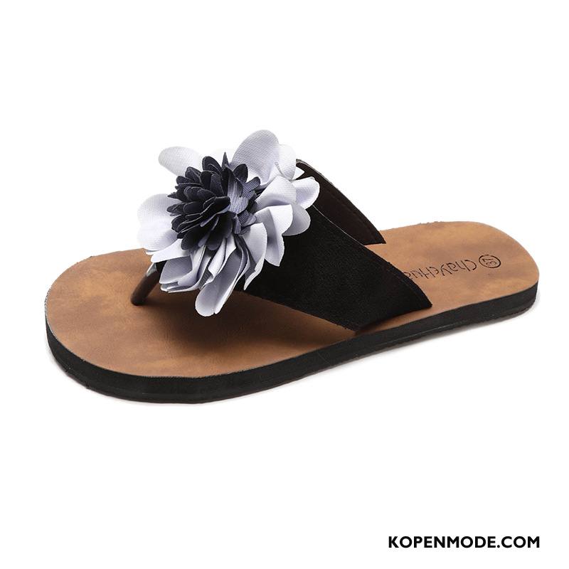 Slippers Dames Vrouwen Alle Wedstrijden Mode Plat Bloemen Zomer Zandkleur Beige