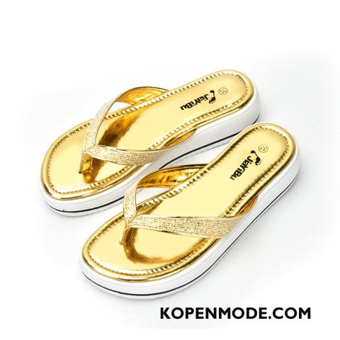 Slippers Dames Vrouwen Antislip Casual Pantoffels Plateauzool Sleehak Zandkleur Gouden