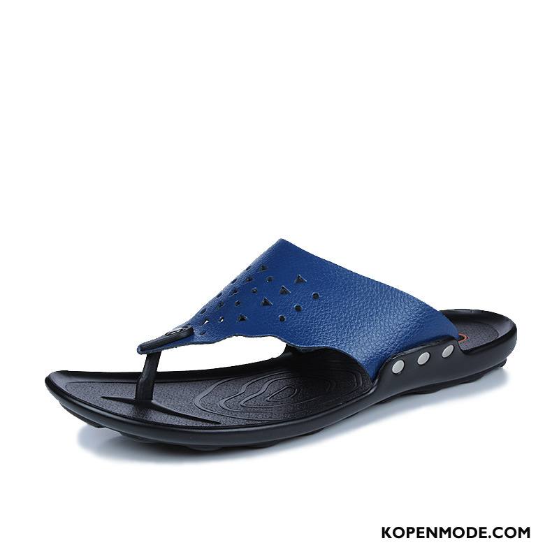 Slippers Heren 2018 Trend Echt Leer Zomer Pantoffels Casual Blauw