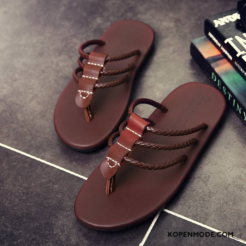 Slippers Heren Echt Leer Mannen Sandaal Zomer Pantoffels Bruine