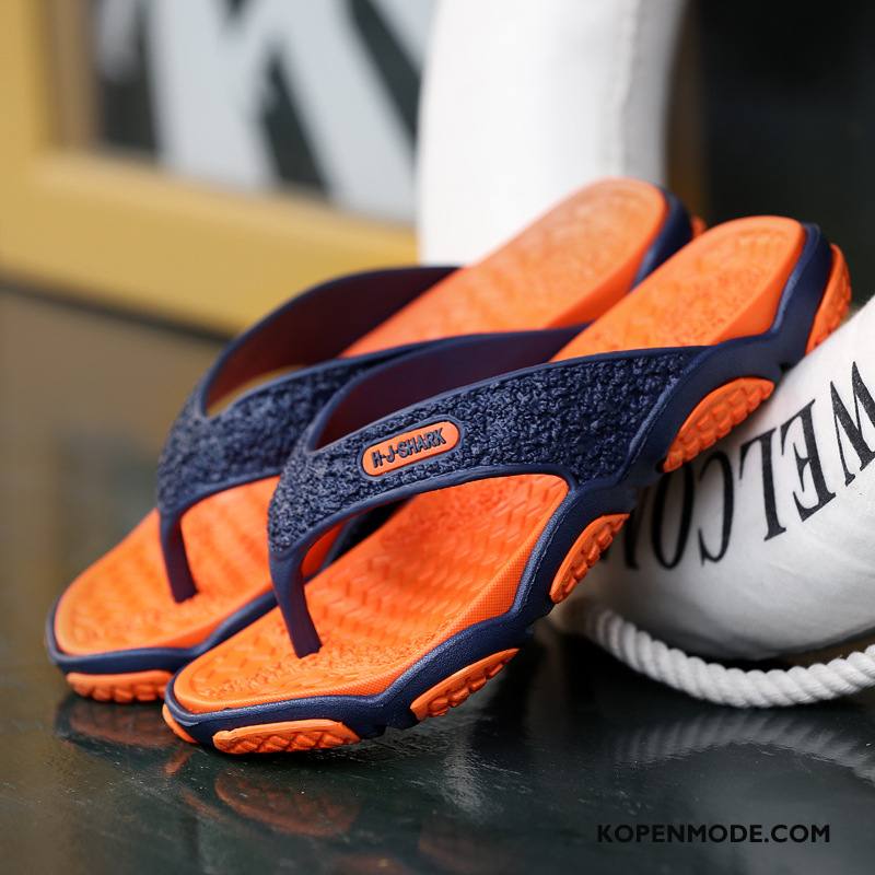 Slippers Heren Elke Dag Open Teen Schoenen Skateboard Schoenen Casual Zomer Donkerblauwe Zandkleur Oranje