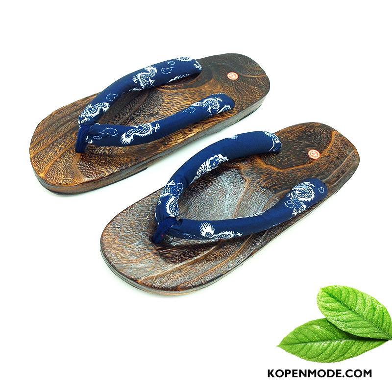 Slippers Heren Mannen Pantoffels Zomer Houten Sandaal Blauw Zandkleur