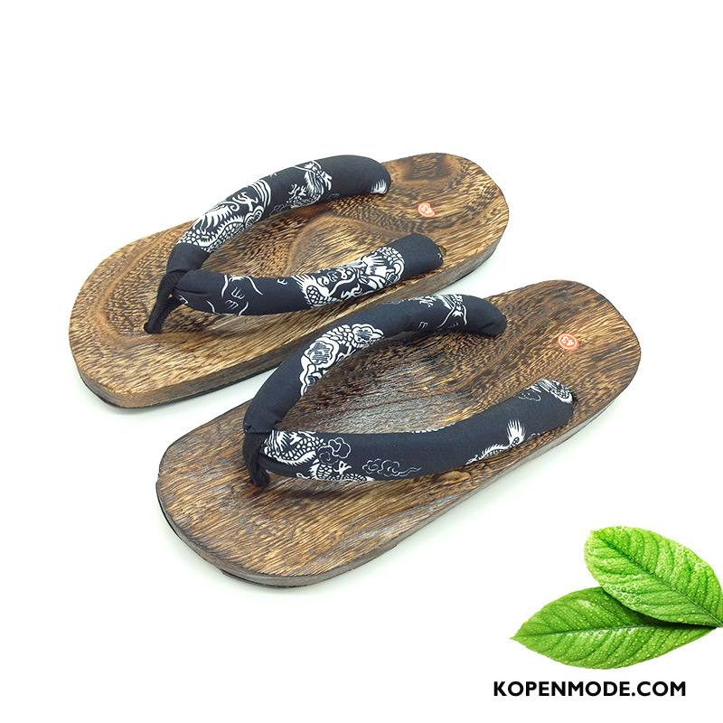 Slippers Heren Mannen Pantoffels Zomer Houten Sandaal Blauw Zandkleur