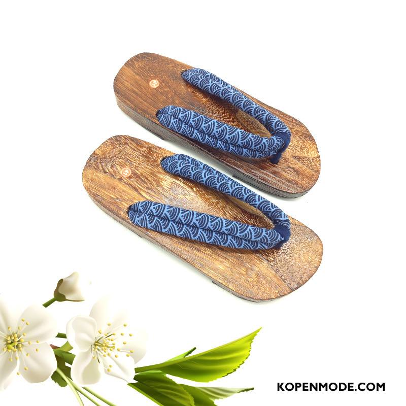 Slippers Heren Mannen Pantoffels Zomer Houten Sandaal Blauw Zandkleur