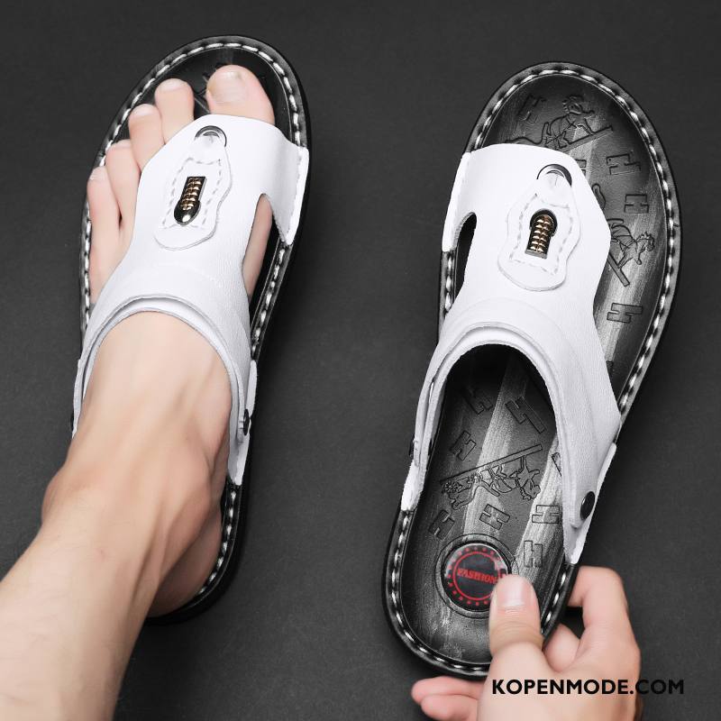 Slippers Heren Mannen Persoonlijk Leer Bovenkleding Sandaal Zomer Wit