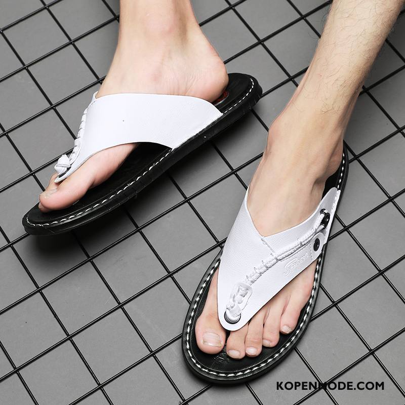 Slippers Heren Mannen Persoonlijk Leer Bovenkleding Sandaal Zomer Wit