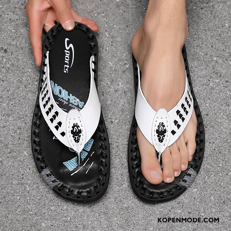 Slippers Heren Outdoor Trend Mannen Leer Pantoffels Bovenkleding Zandkleur Zwart