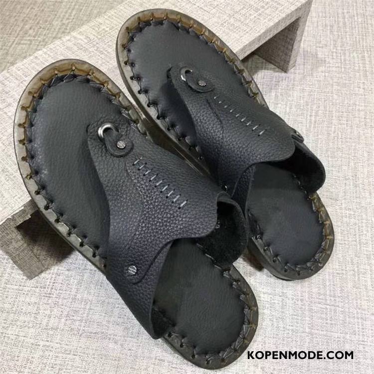 Slippers Heren Pantoffels Zuiver Leer Mannen Casual Schoenen Zwart