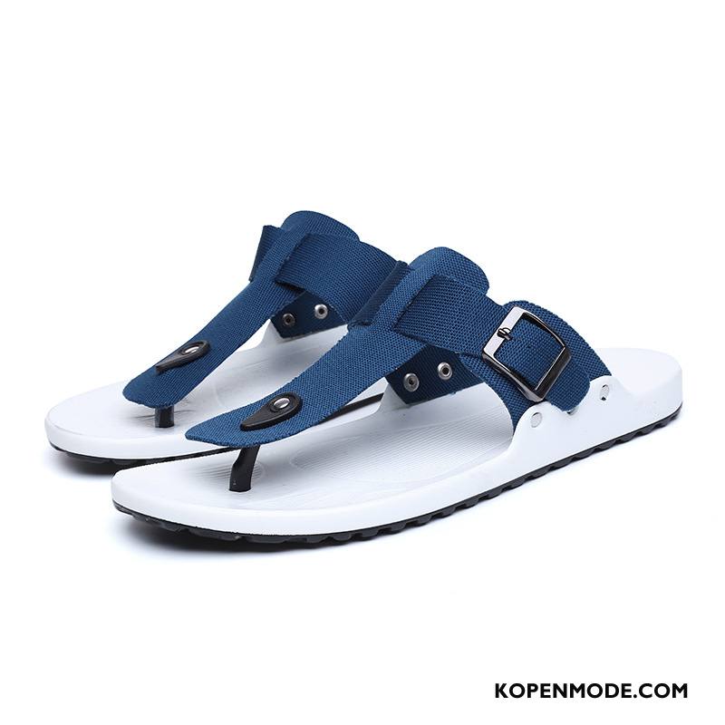 Slippers Heren Persoonlijk Leer Outdoor Zomer Sandaal Schoenen Blauw Zandkleur