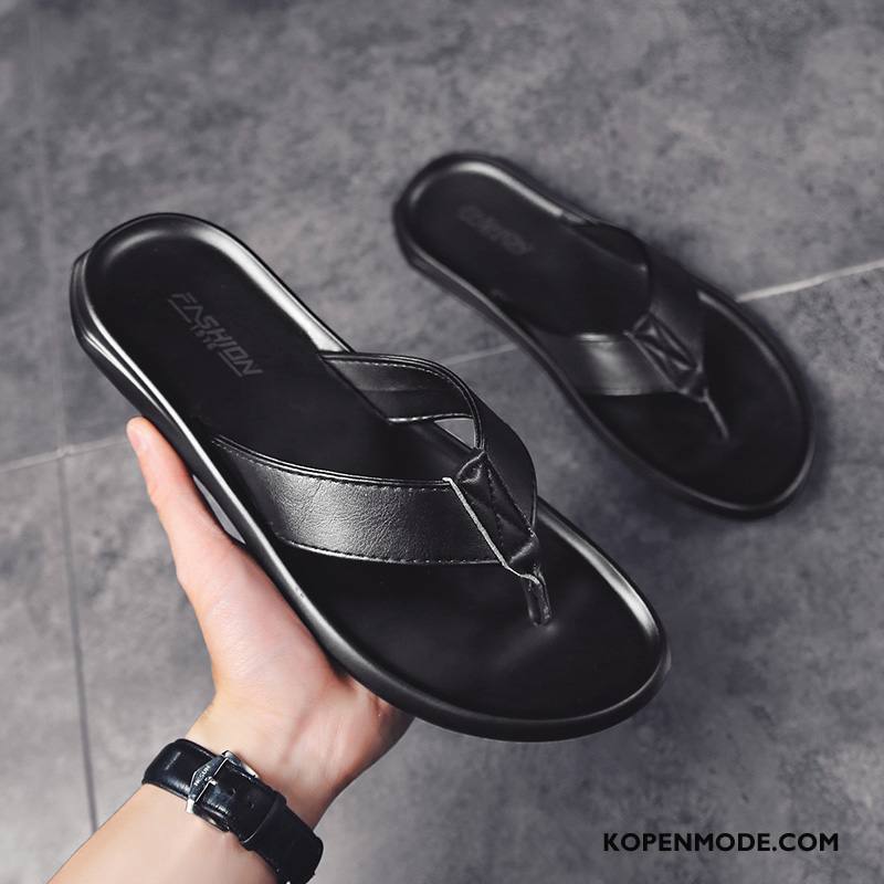 Slippers Heren Zomer Trend Mode Leer Bovenkleding Persoonlijk Zwart