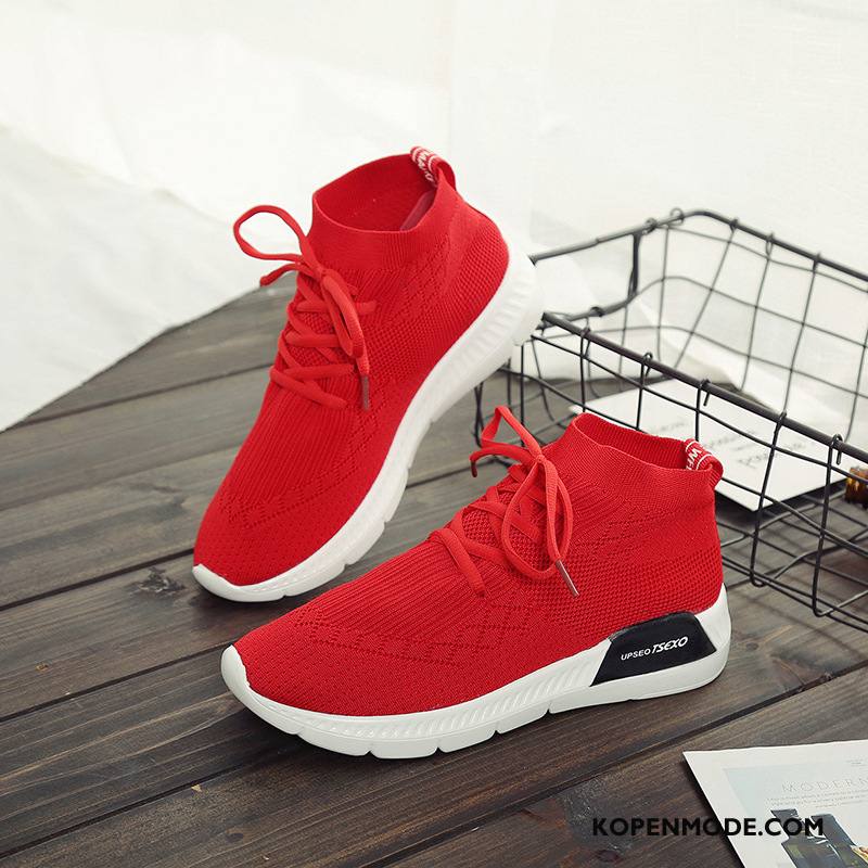 Sportschoenen Dames 2018 Sokken Plat Trend Elastiek Casual Rood