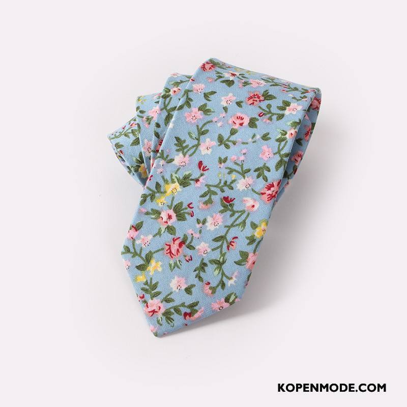 Stropdassen Heren Mannen Mode Casual Smal Bloemen Van Katoen Blauw