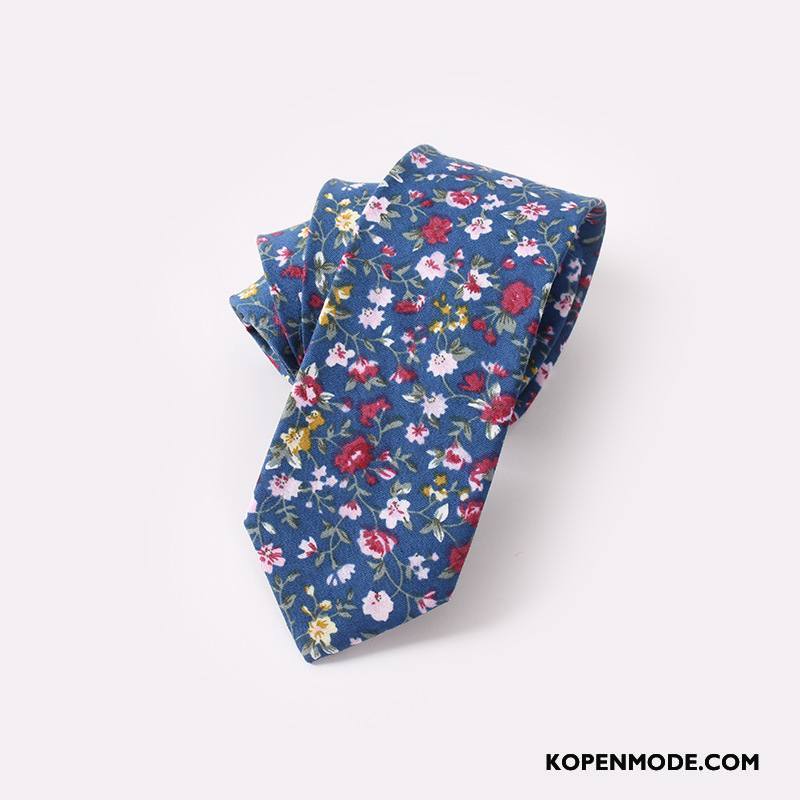 Stropdassen Heren Mannen Mode Casual Smal Bloemen Van Katoen Blauw