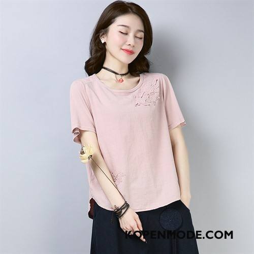T-shirts Dames Casual Elegante Verbinding Mode Trend Zomer Roze Rood Effen Kleur