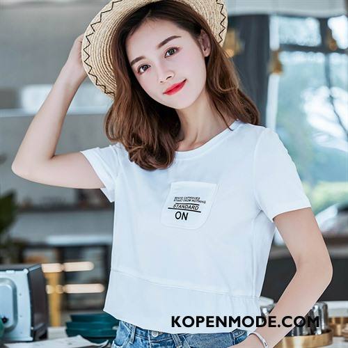 T-shirts Dames Casual Jeugd Korte Mouw Slim Fit Eenvoudige Bedrukken Zwart