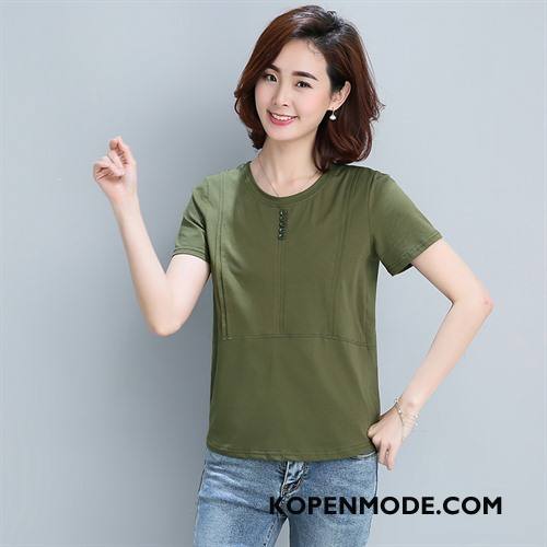 T-shirts Dames Casual Korte Mouw Zomer Ronde Hals Dunne Trend Effen Kleur Groen