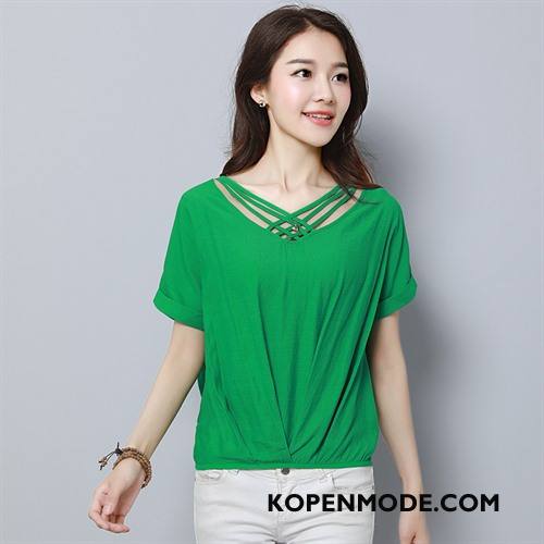 T-shirts Dames Casual Nieuw Dunne Elegante Slim Fit Trend Effen Kleur Groen