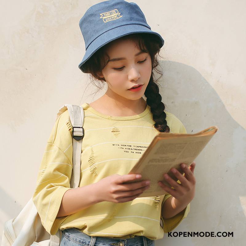 T-shirts Dames Casual Persoonlijk Mode Voorjaar Elegante Streep Groen