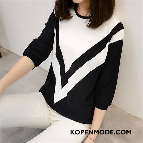 T-shirts Dames Comfortabele Voorjaar Elegante Eenvoudige Slim Fit 2018 Effen Kleur Wit Zwart