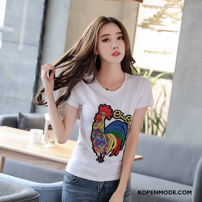 T-shirts Dames Jeugd Trend Elegante Patroon Zomer Dierlijk Wit