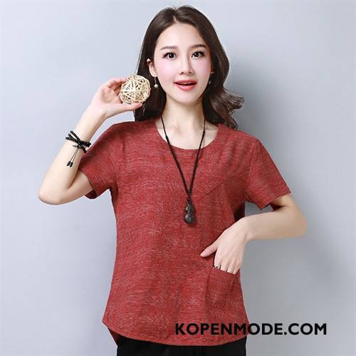 T-shirts Dames Klassieke Ronde Hals Korte Mouw Verbinding Geruit 2018 Rood