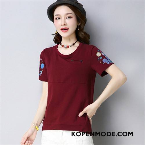 T-shirts Dames Korte Mouw Voorjaar Comfortabele Bedrukken Trend Ronde Hals Effen Kleur Groen