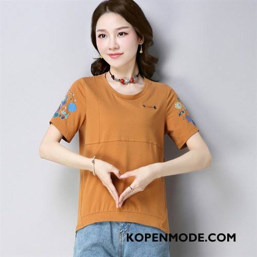 T-shirts Dames Korte Mouw Voorjaar Comfortabele Bedrukken Trend Ronde Hals Effen Kleur Groen