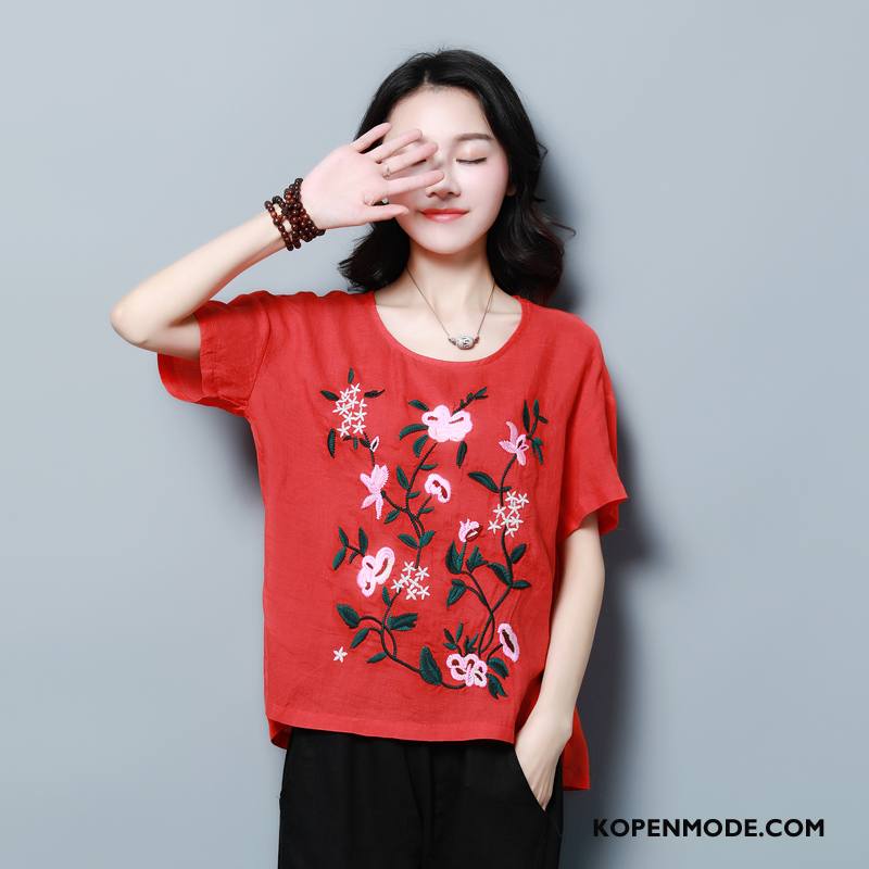 T-shirts Dames Losse Lang Bedrukken 2018 Elegante Zomer Rood