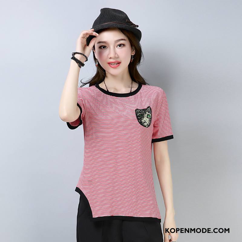 T-shirts Dames Mode Casual Losse Elegante Trend Zomer Effen Kleur Rood