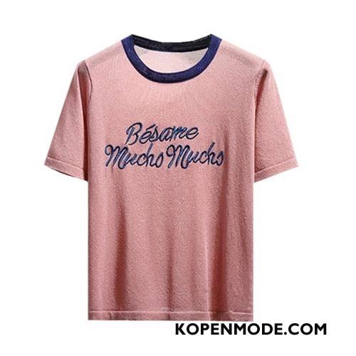 T-shirts Dames Pullover Zomer Ronde Hals Losse Letter Casual Roze