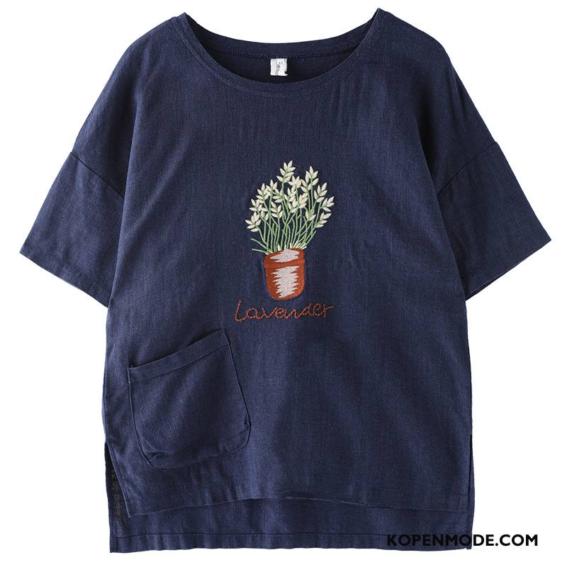 T-shirts Dames Rechtdoor Korte Mouw Ronde Hals Zomer Casual 2018 Effen Kleur Blauw