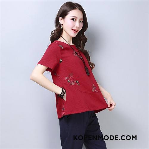 T-shirts Dames Slim Fit Elegante Zomer Comfortabele Zak Korte Mouw Donkergroen Effen Kleur