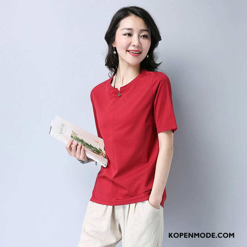 T-shirts Dames Slim Fit Trend Zoet Elegante Zomer Ronde Hals Rood