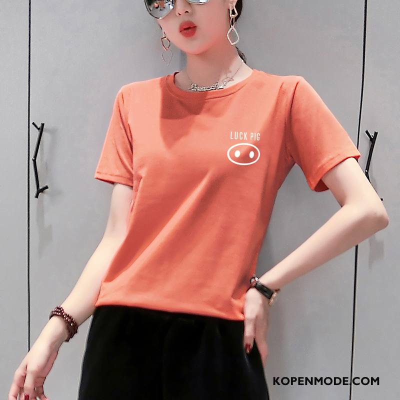 T-shirts Dames Vrouwen Zomer Katoen Nieuw Jasje Eenvoudig Wit Oranje