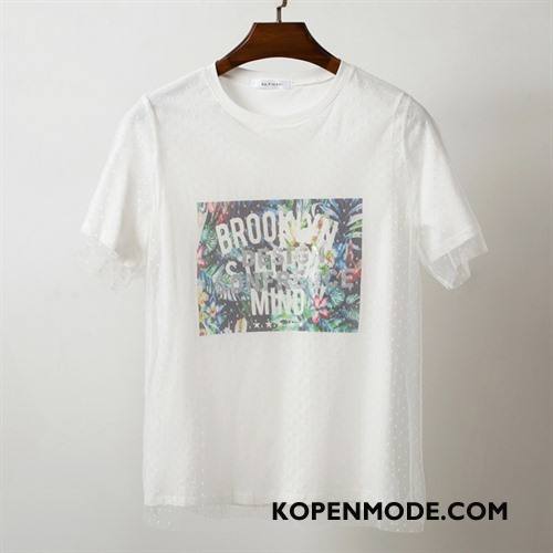 T-shirts Dames Zomer Elegante Jeugd Korte Mouw Bedrukken Losse Wit