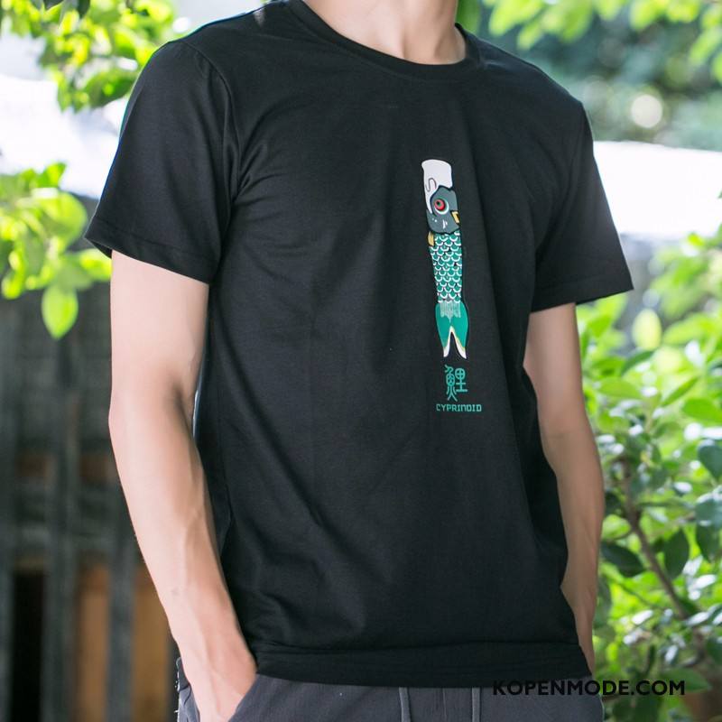 T-shirts Heren Bedrukken Mannen Ronde Hals Karper Trend Zomer Wit