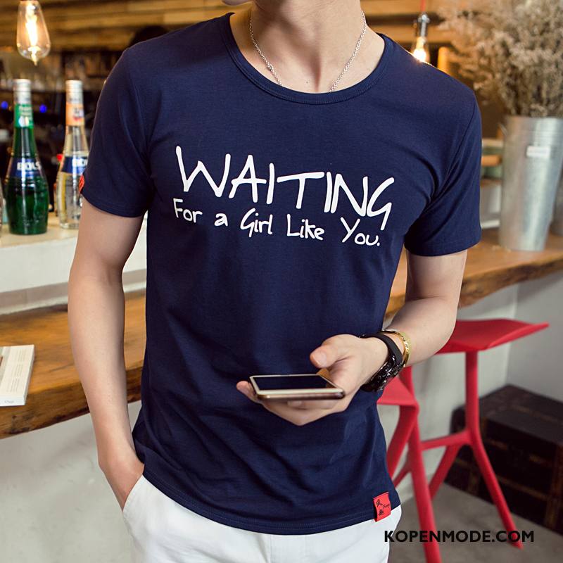 T-shirts Heren Bedrukt Populair Slim Fit Nieuw Ronde Hals Persoonlijk Marineblauw