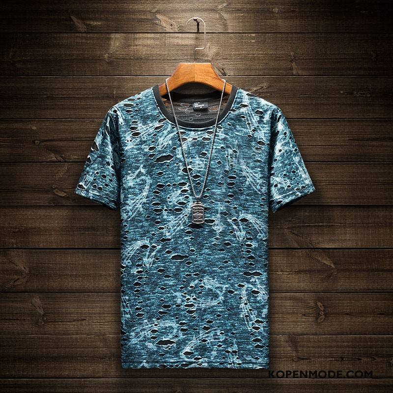 T-shirts Heren Gaten Persoonlijk Mannen Trendy Merk Hip-hop Korte Mouw Donkergroen Camouflage