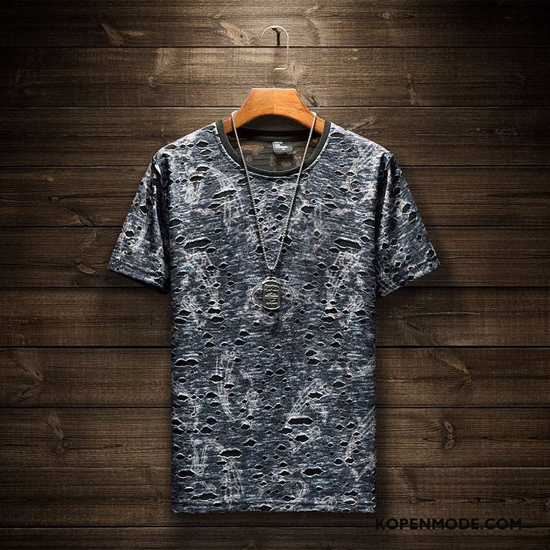 T-shirts Heren Gaten Persoonlijk Mannen Trendy Merk Hip-hop Korte Mouw Donkergroen Camouflage