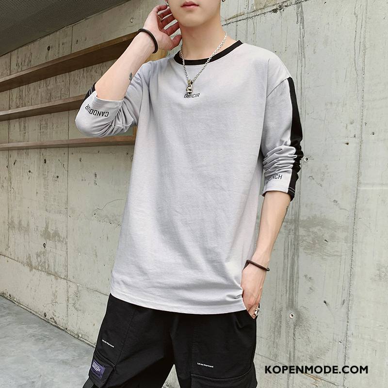 T-shirts Heren Herfst Nieuw Mannen T-shirt Lange Mouw Trend Mooi Grijs